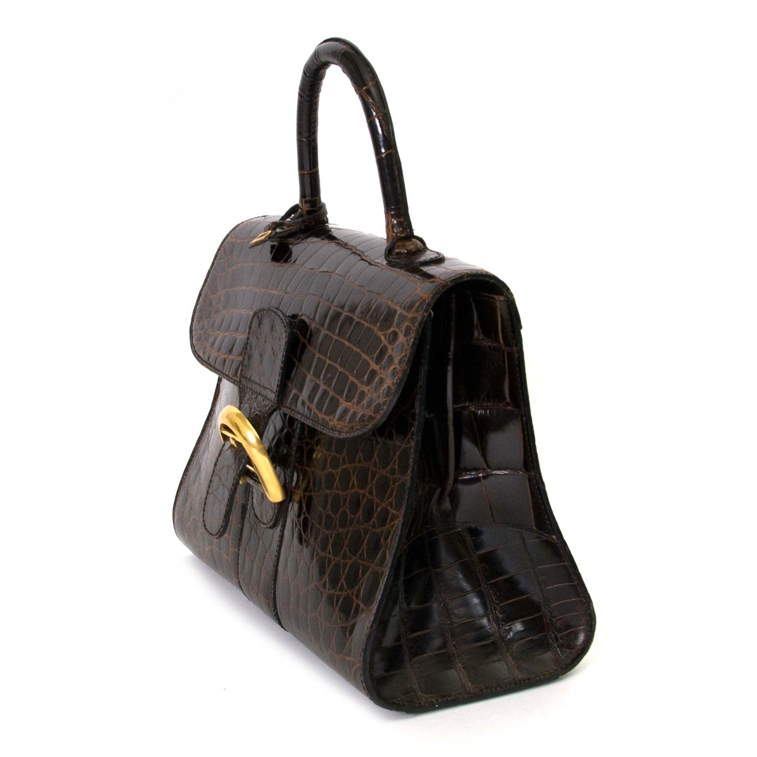 Delvaux Brown Croco Brillant MM now for sale at labellov vintage fashion webshop belgium