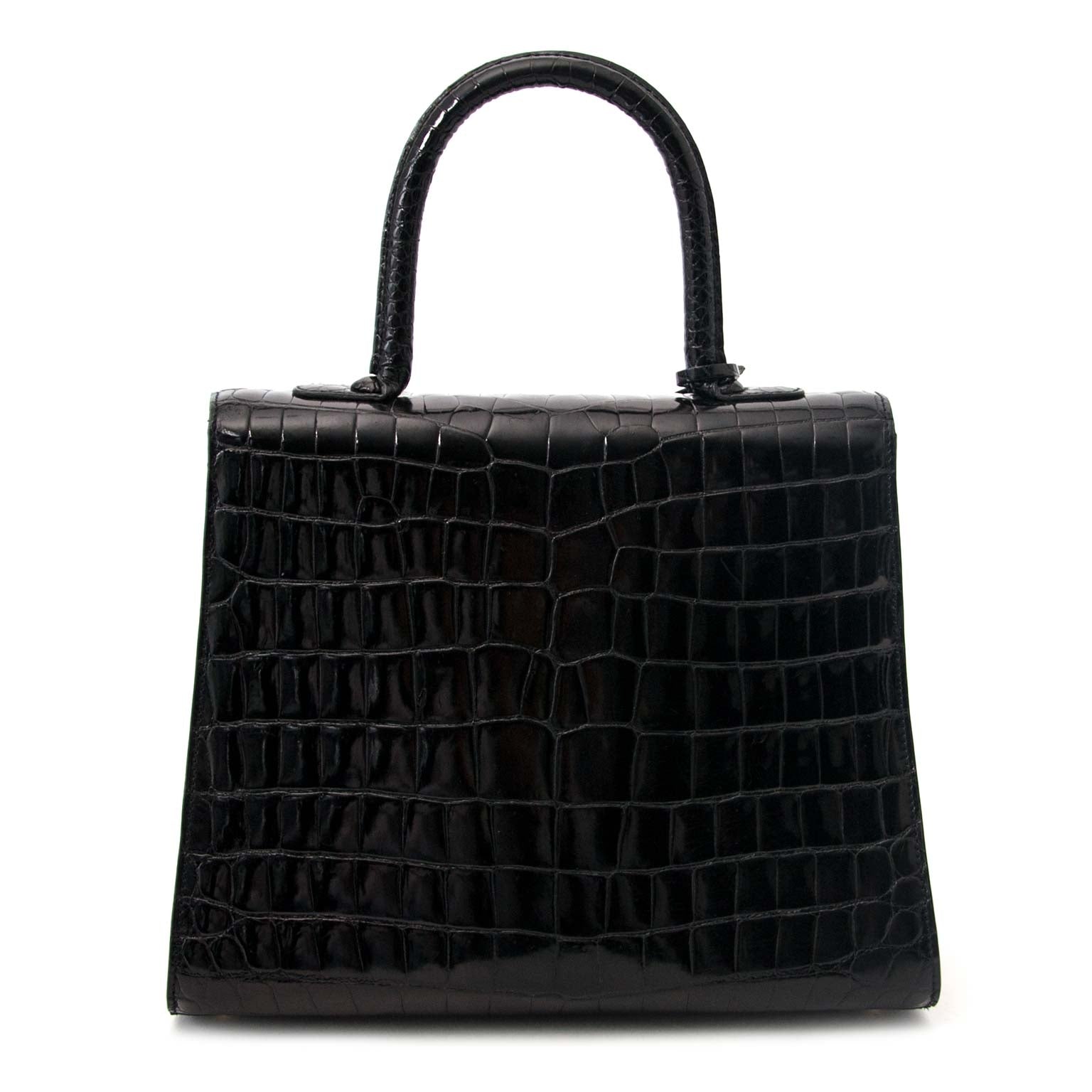 acheter en ligne chez labellov.com Delvaux Brillant MM Crocodile black with golden hardware + strap