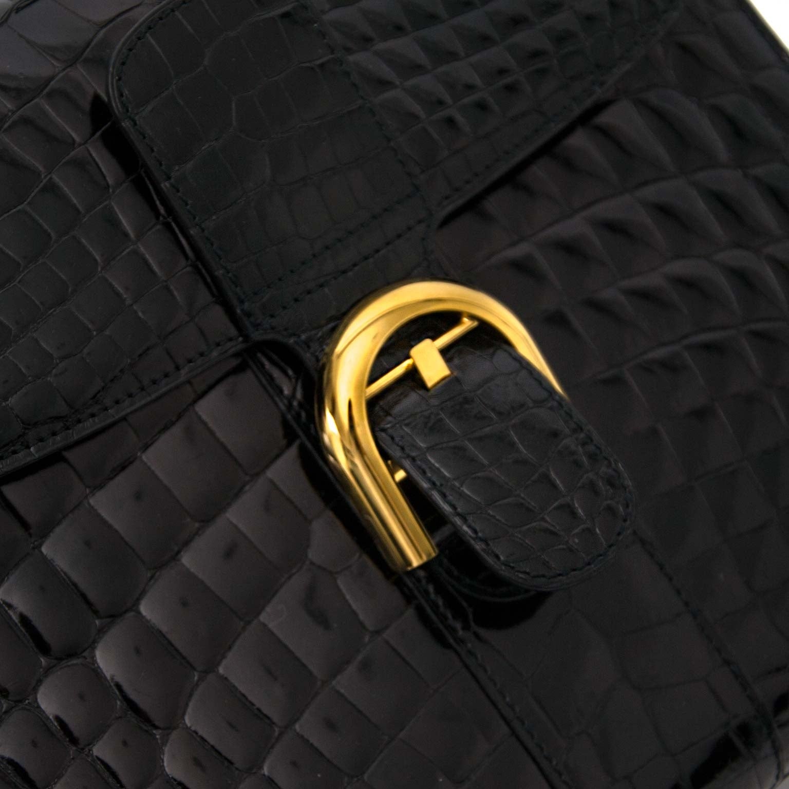 labellov.com the designer place to buy all your second hand bags Delvaux Brillant MM Crocodile black with golden hardware + strap