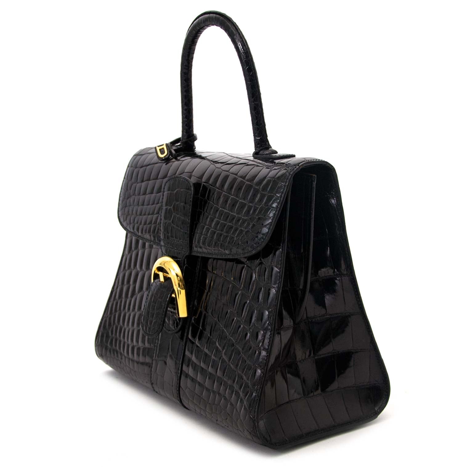 Delvaux Brillant MM Crocodile black with golden hardware + strap 100% authenique