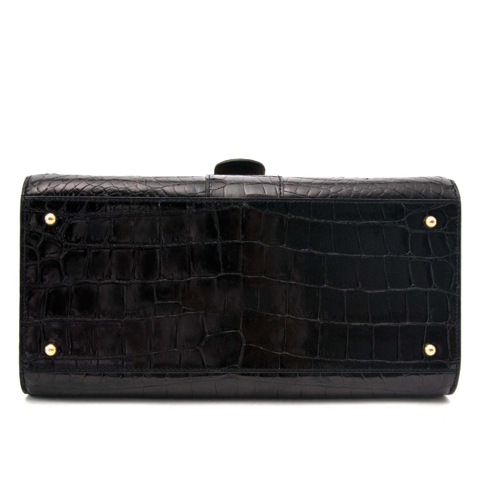 100% authentique chez labellov.com Delvaux Brillant MM Crocodile black with d'or hardware + strap