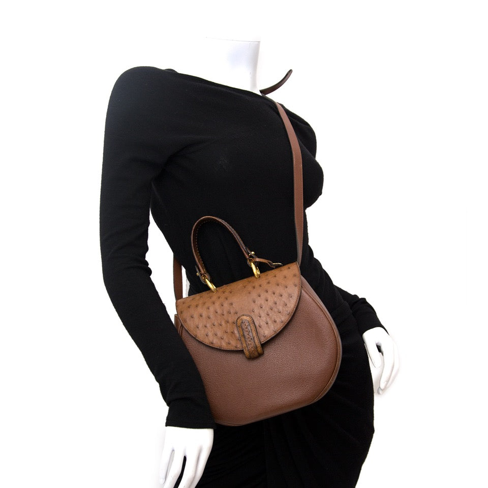 Uw Delvaux Ostrich Brown Top Handle Bag kopen aan de beste prijs op labellov.