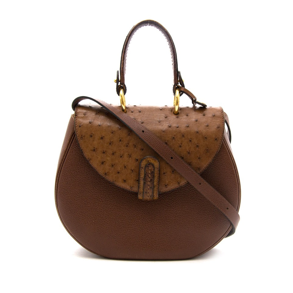 Looking for a designer handbag? Delvaux Ostrich Brown Top Handle Bag for the best price online available.