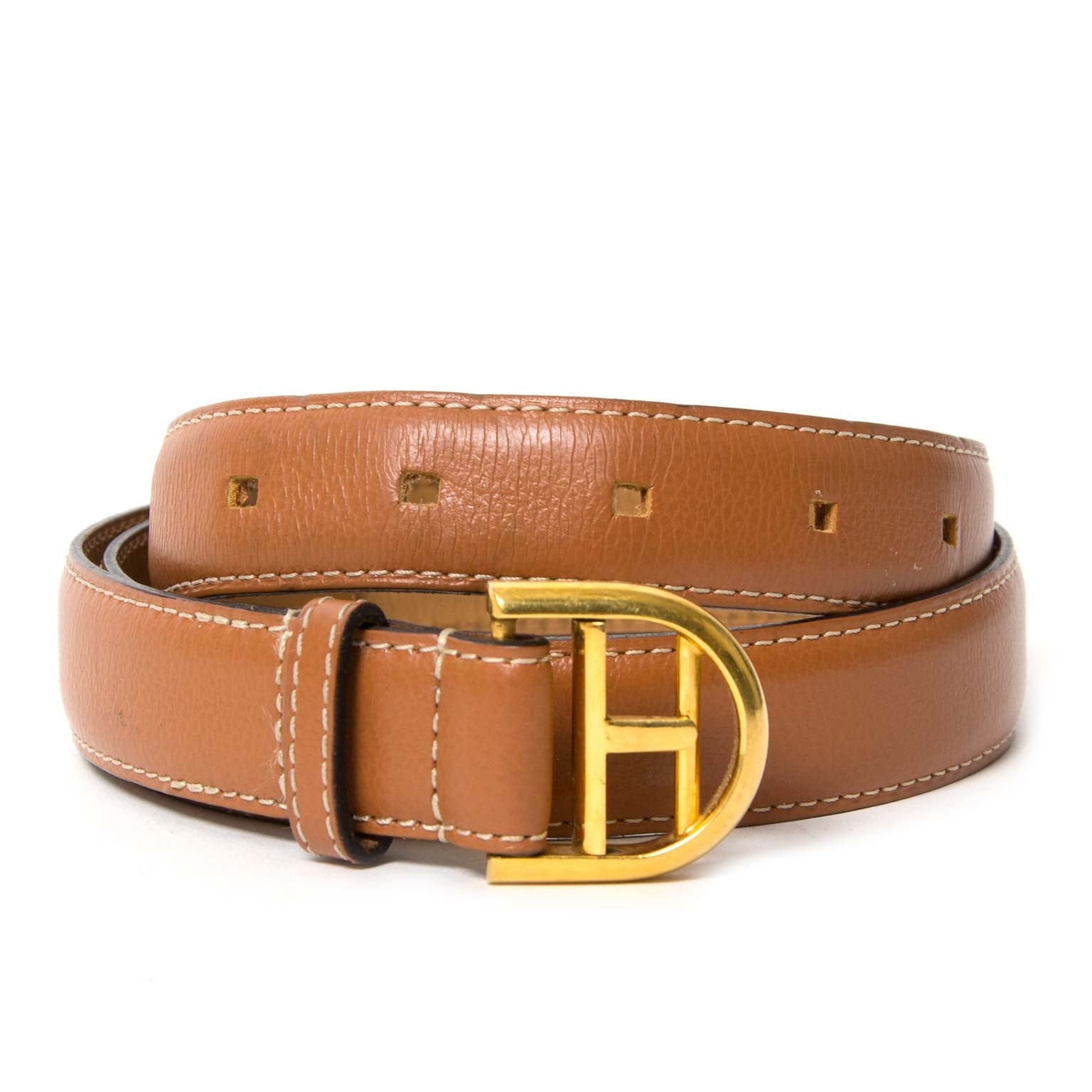 delvaux brown leather belt now for sale at labellov vintage fashion webshop belgium