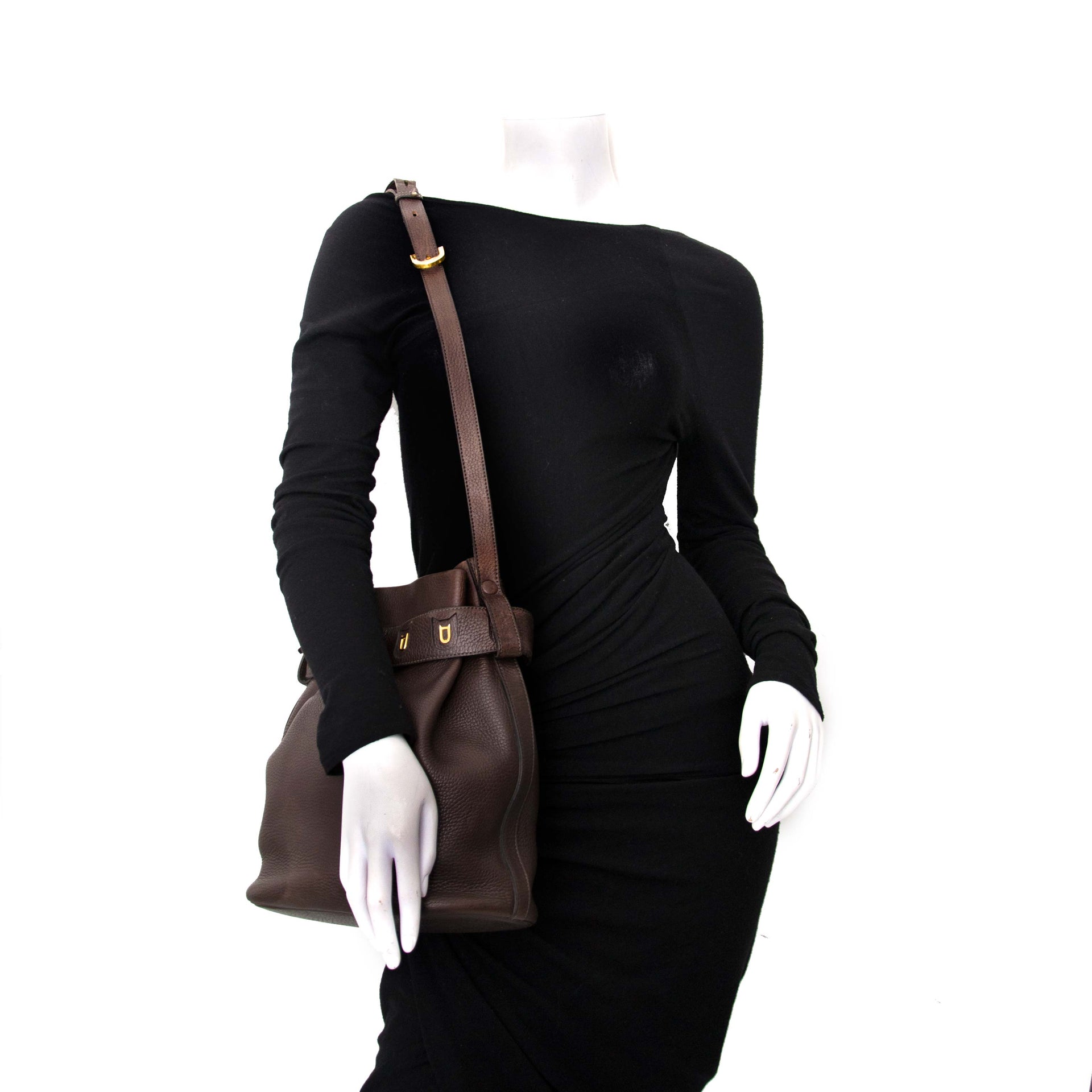 shop safe online secondhand Delvaux Dark Brown Bucket Bag