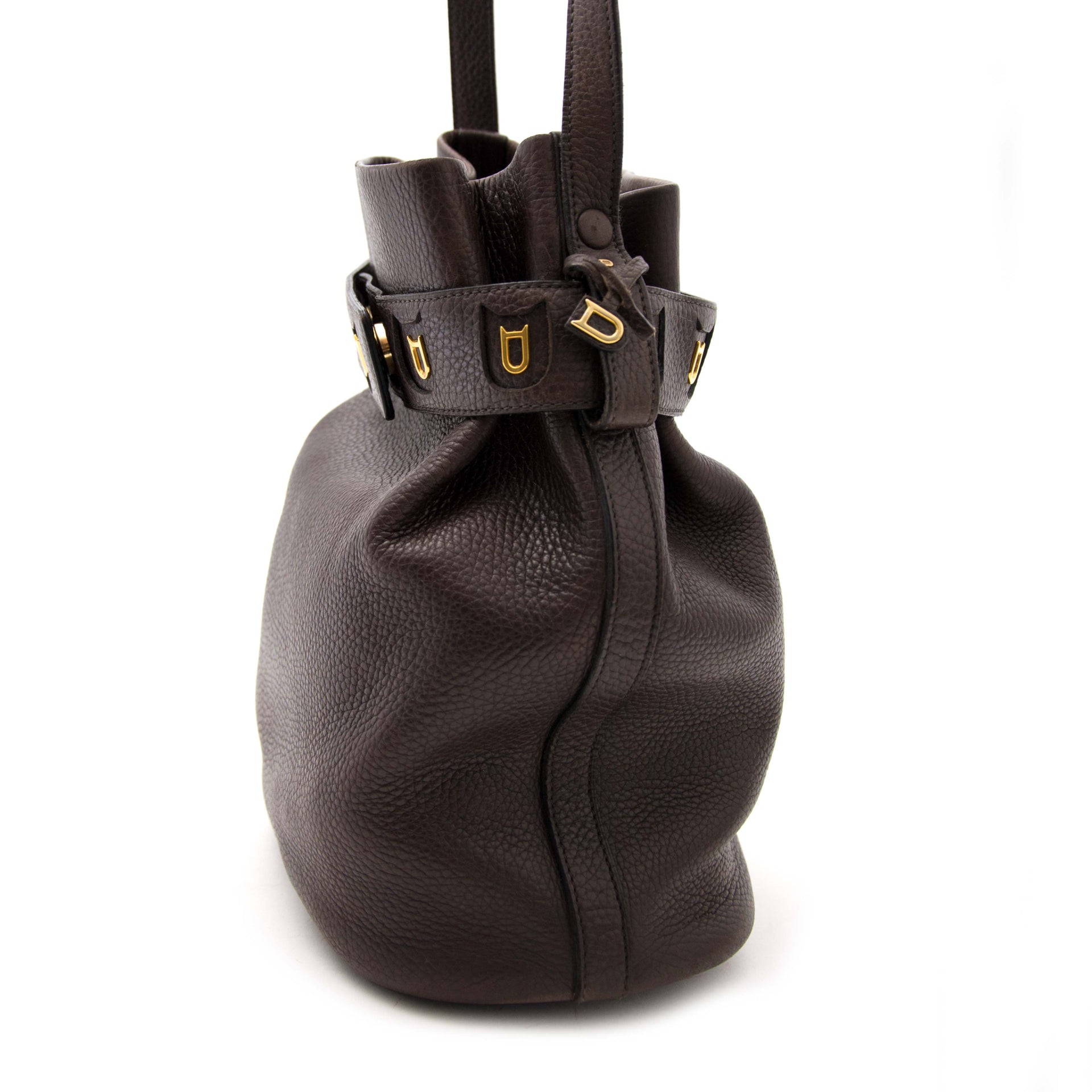 shop safe online secondhand Delvaux Dark Brown Bucket Bag