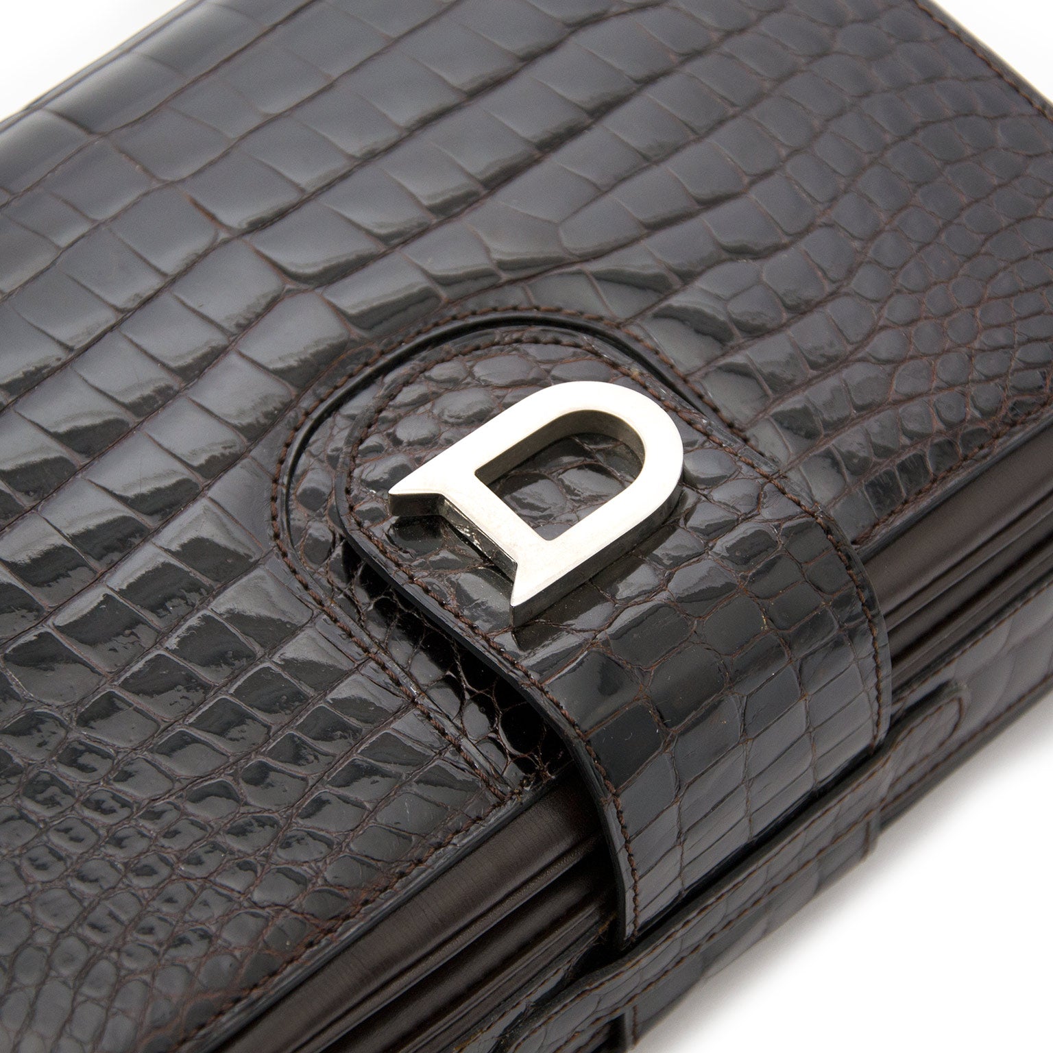 Delvaux Brown Croco "Heureux" Shoulder Bag