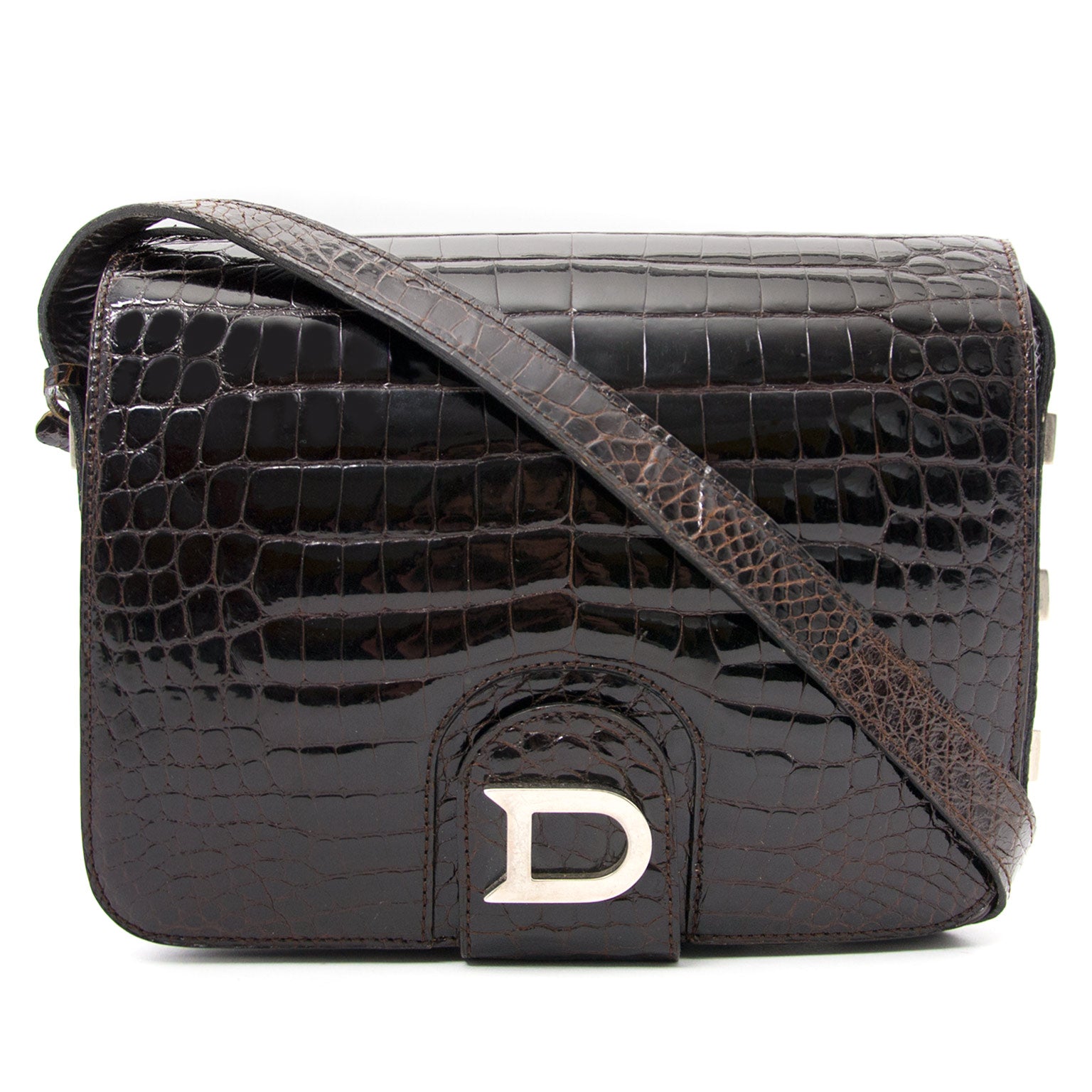 delvaux brown croco heureux shoulder bag now online at labellov.com