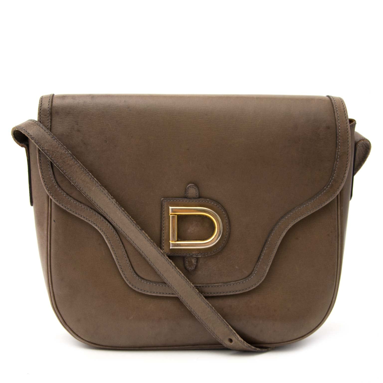 Delvaux Taupe Crossbody Bag for sale at labellov.com, the second hand luxury consignment store in antwerp