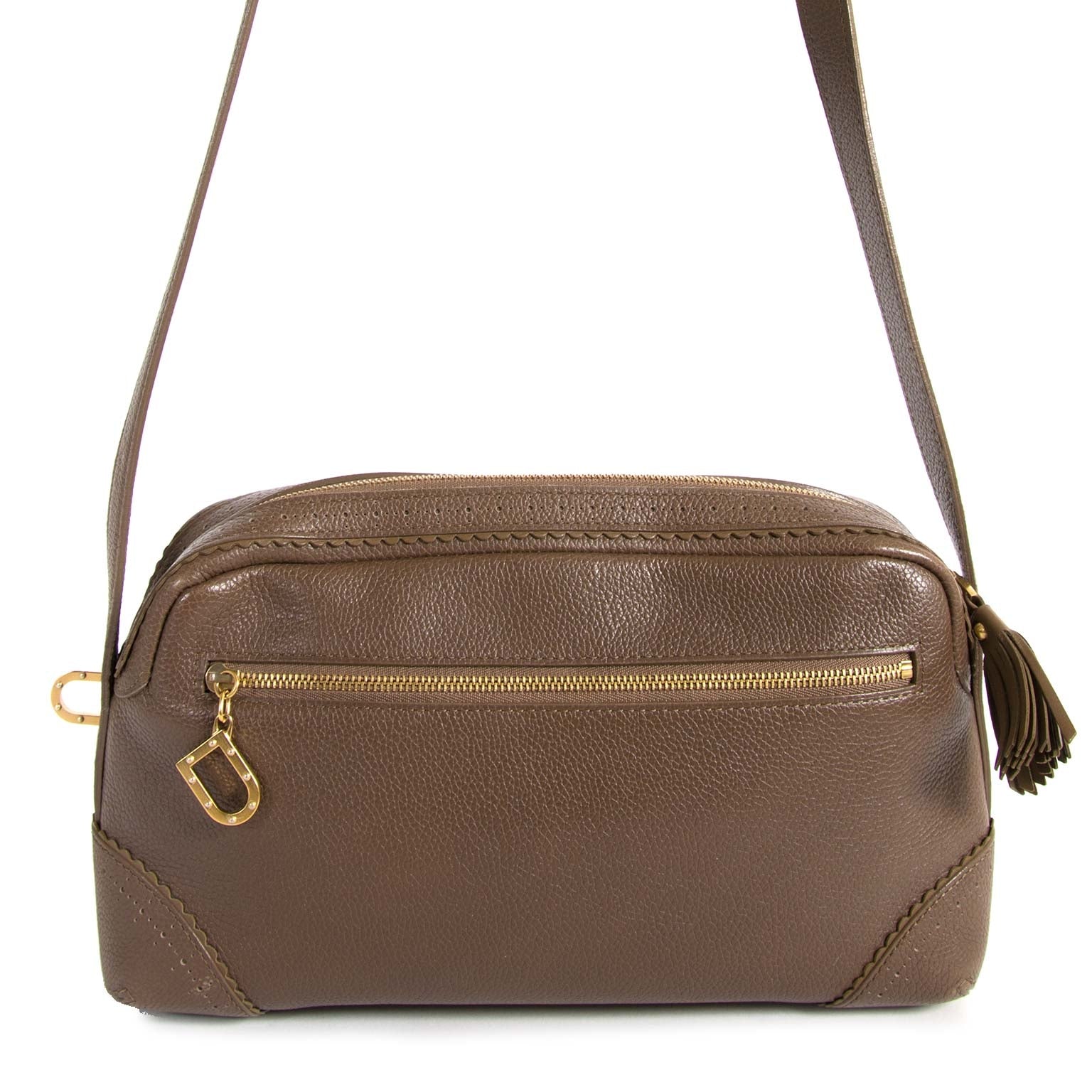 Delvaux Taupe Crossbody Bag now for sale at labellov vintage fashion webshop belgium