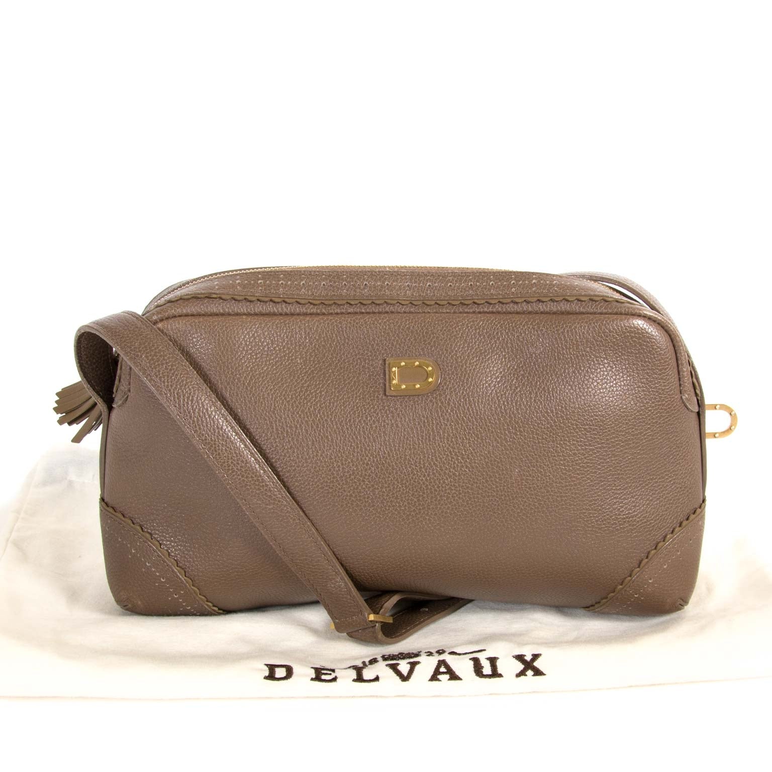 Delvaux Taupe Crossbody Bag now for sale at labellov vintage fashion webshop belgium