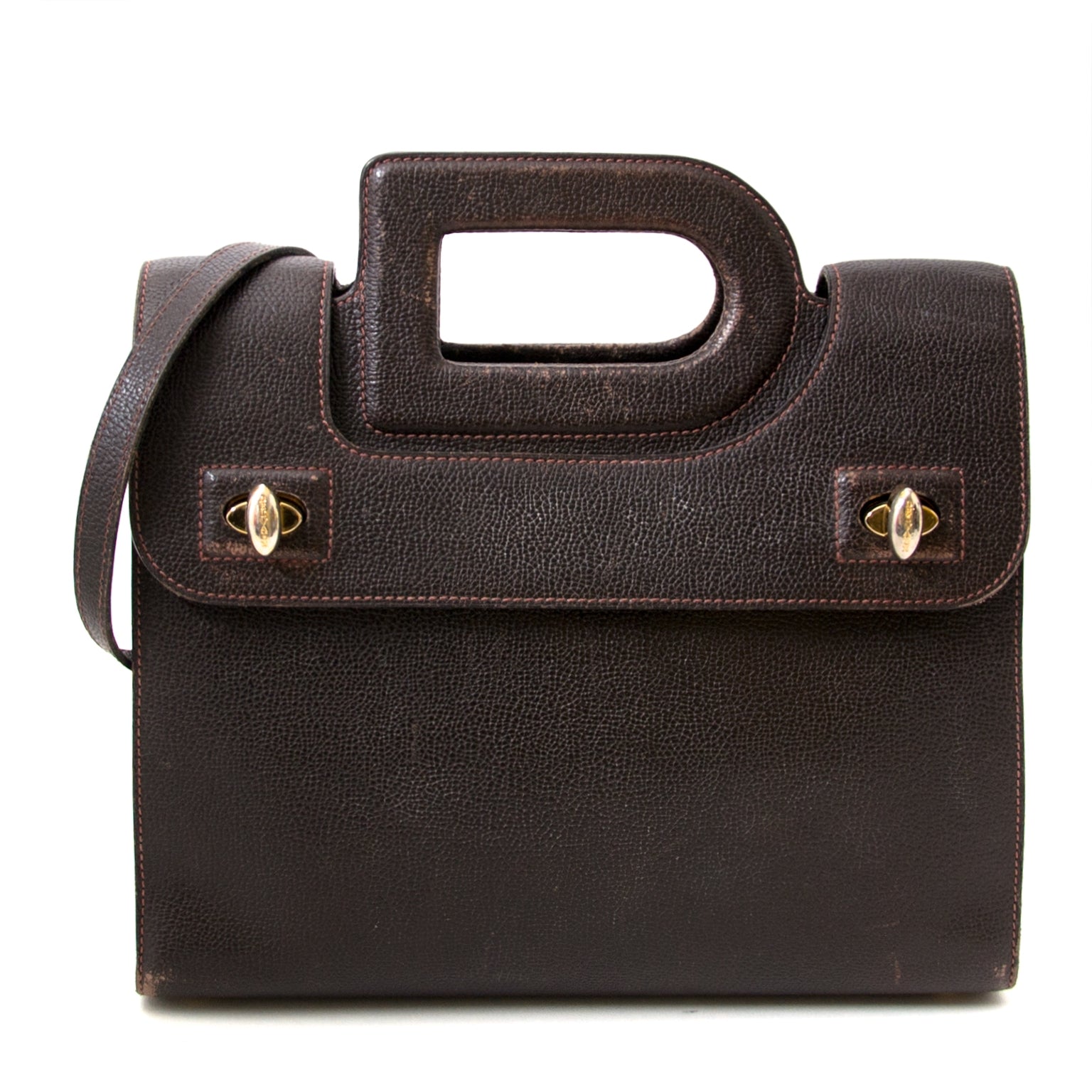 delvaux brown d top handle bag + strap now for sale at labellov vintage fashion webshop belgium