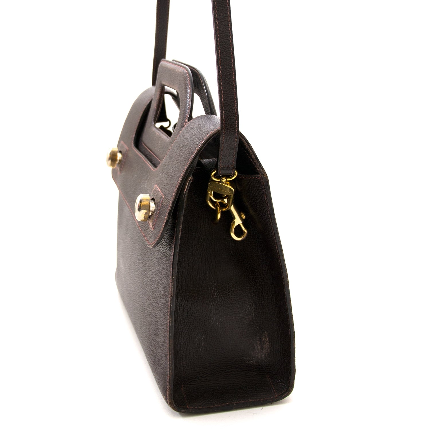 delvaux brown d top handle bag + strap now for sale at labellov vintage fashion webshop belgium