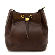 Authentieke Delvaux bruine handtas met gouden touch bij Labellov, uw vintage webshop in luxe artikelen.