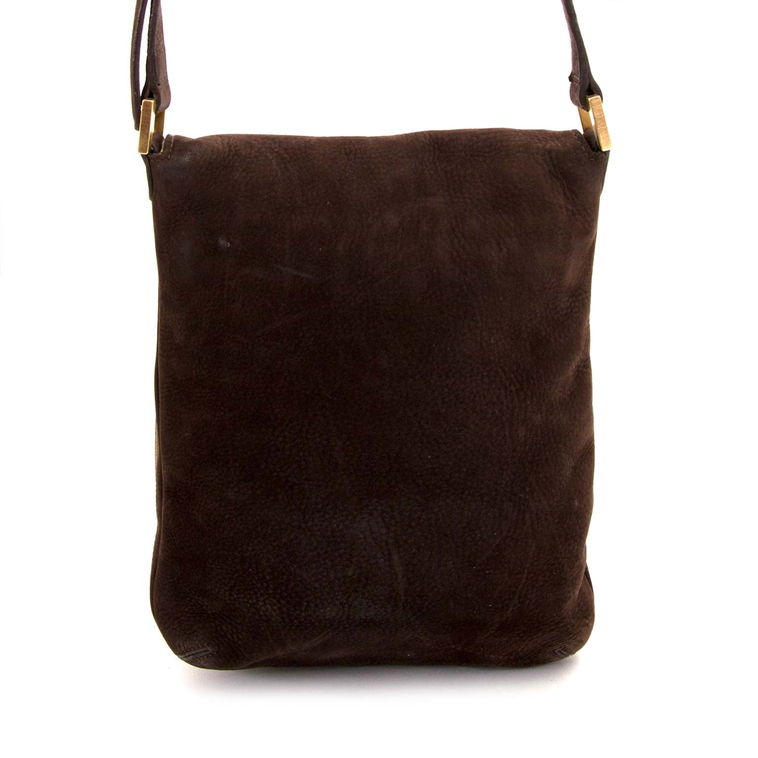 koop en verkoop tweedehands authentieke Delvaux Brown Nubuck Messenger Bag bij labellov vintage webshop