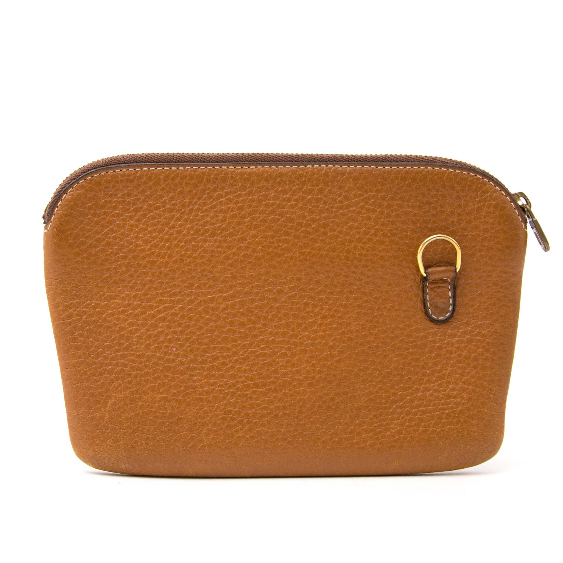 Delvaux Cognac Leather Zipper Pouch online te koop bij Labellov