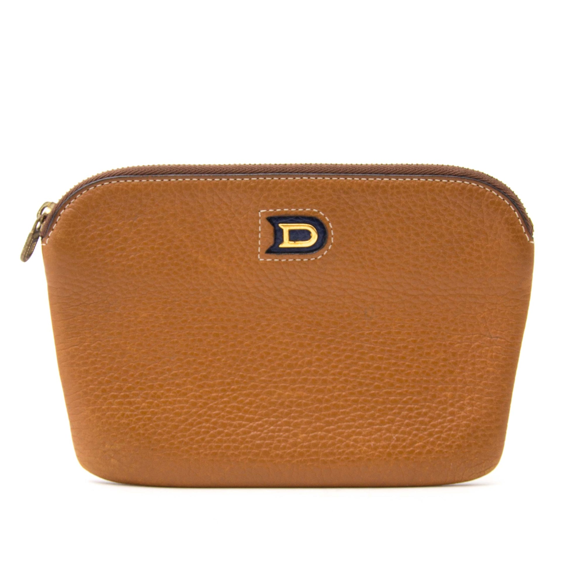 Delvaux Cognac Leather Zipper Pouch for the best price available online