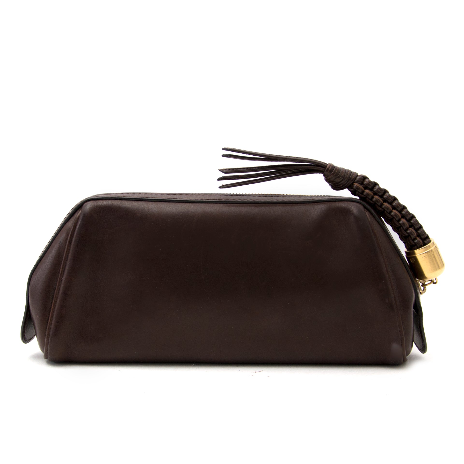 Bent u op zoek naar een authentieke Delvaux Brown Bridon Leather Pochette?