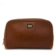 Delvaux Cognac Textured Leather Zip Pochette