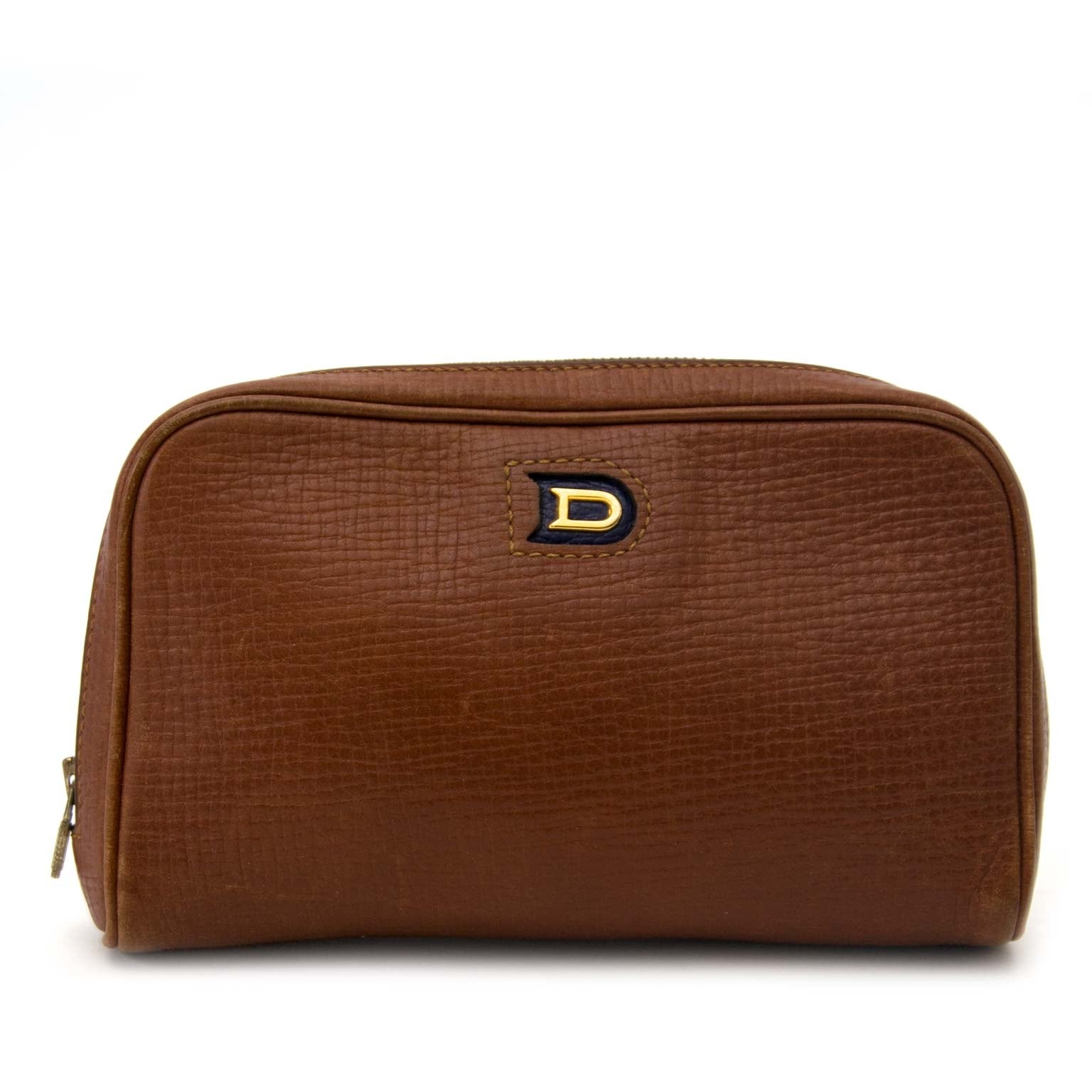 Delvaux Cognac Textured Leather Zip Pochette