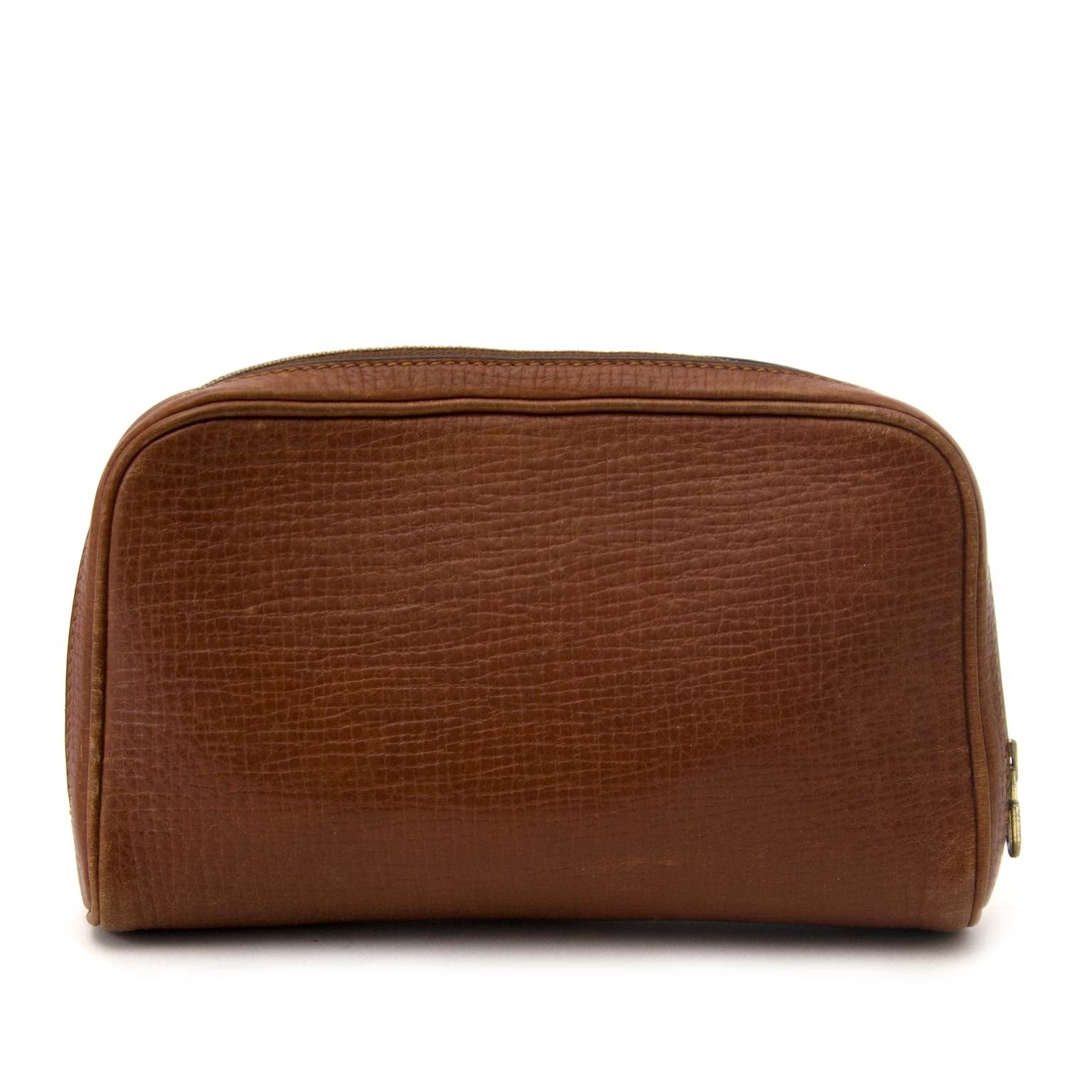 Delvaux Cognac Textured Leather Zip Pochette