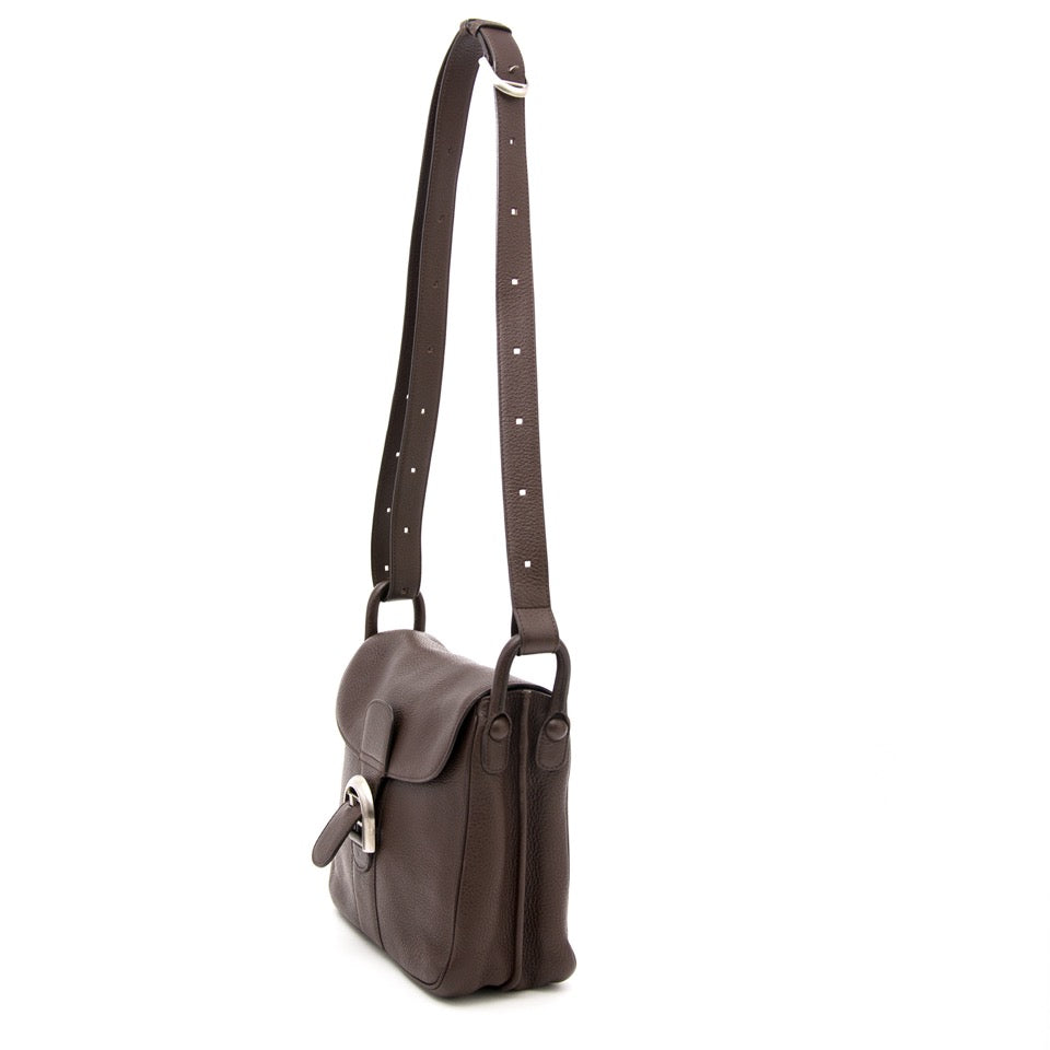 Tweedehands Delvaux Sangria Brillant Baudrier Leather Shoulder Bag in leder kopen en verkopen