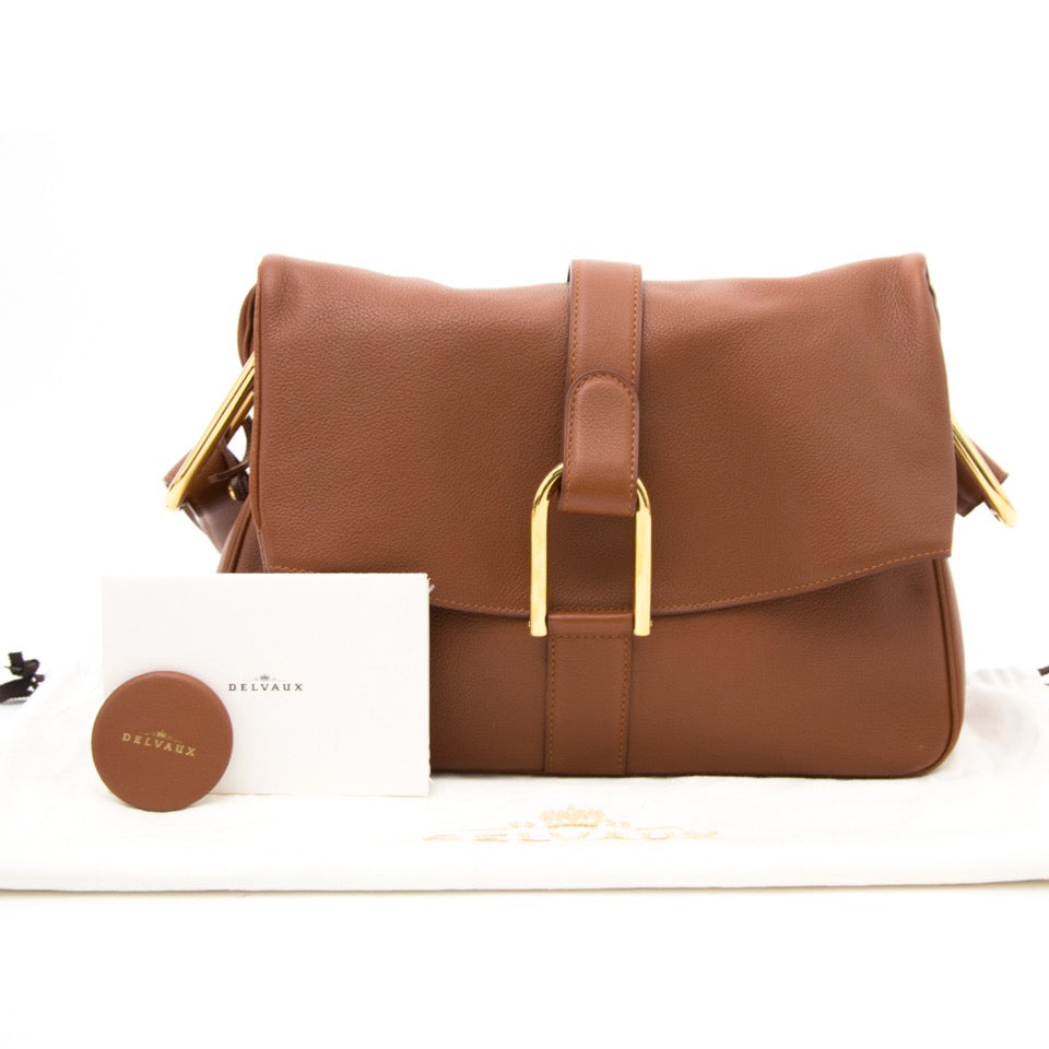 shop safe online secondhand designer Delvaux Cognac Givry Shoulder Bag