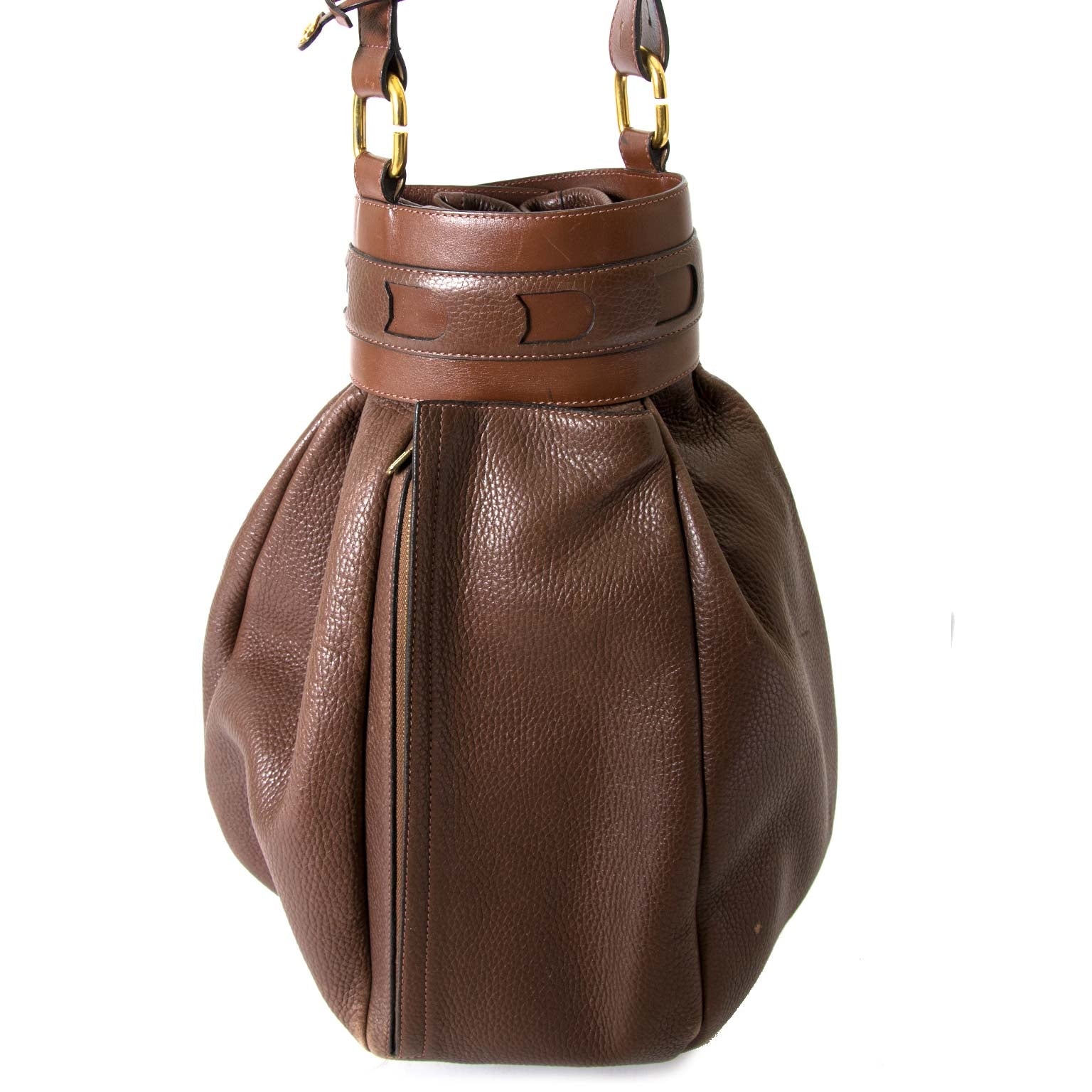 Delvaux Brown Leather Ecole Bucket Bag now for sale at labellov vintage fashion webshop belgium