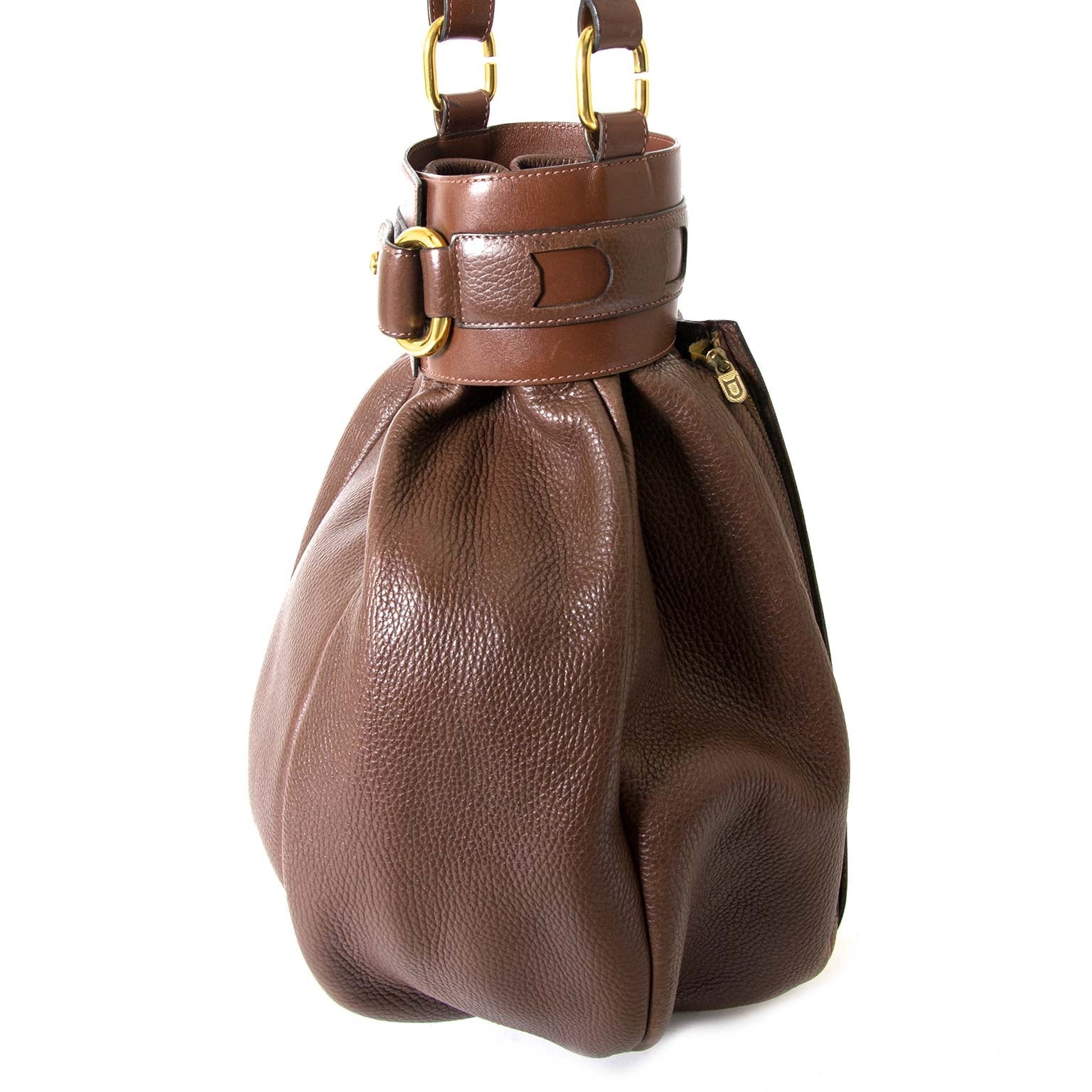 Delvaux Brown Leather Ecole Bucket Bag now for sale at labellov vintage fashion webshop belgium