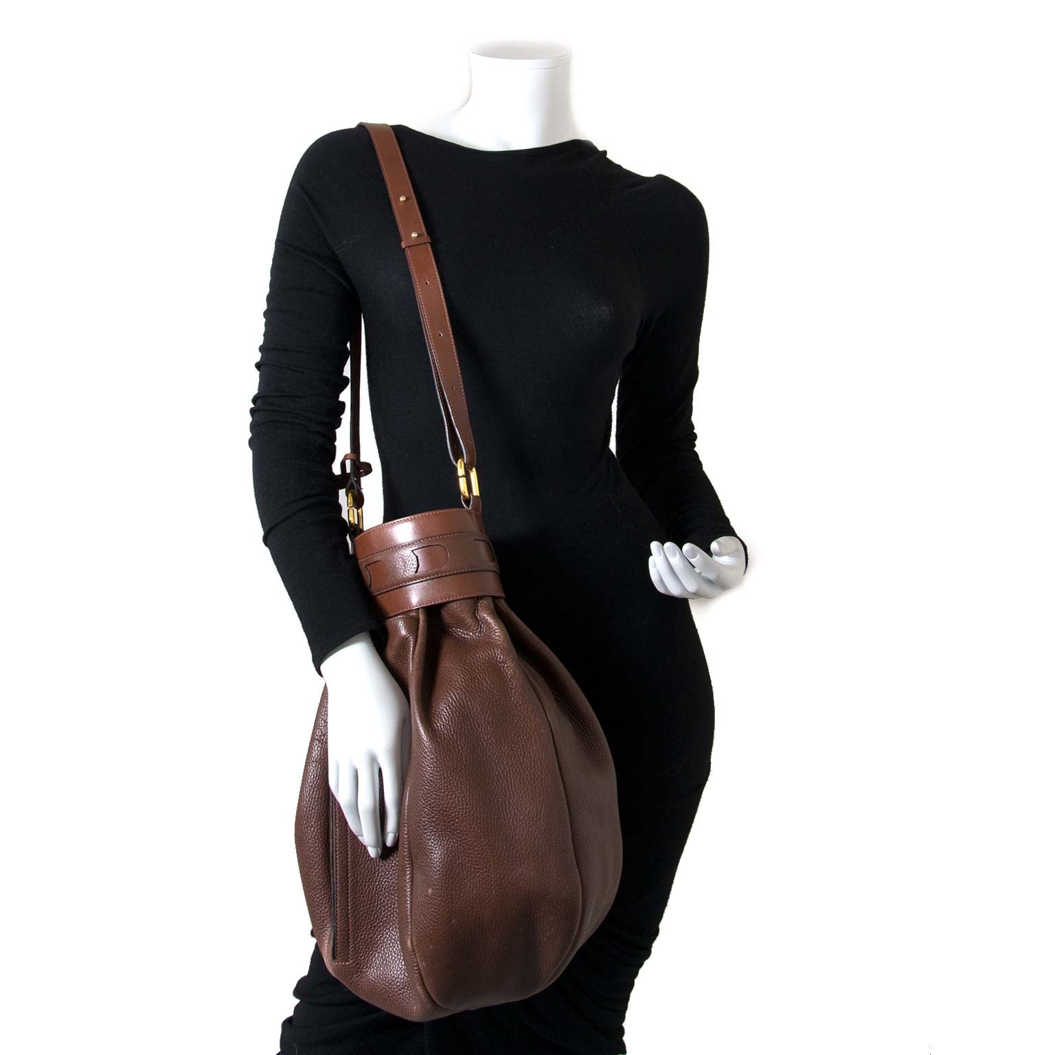 Delvaux Brown Leather Ecole Bucket Bag now for sale at labellov vintage fashion webshop belgium