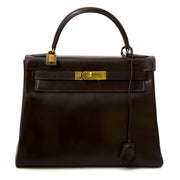 Hermès Kelly 28 Brown Boxcalf Vintage designer bag for sale at Labellov secondhand Antwerp