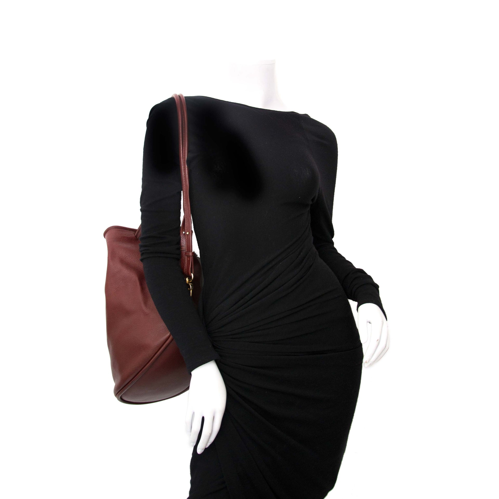 Delvaux Bordeaux Drawstring Leather Bucket Bag kopen