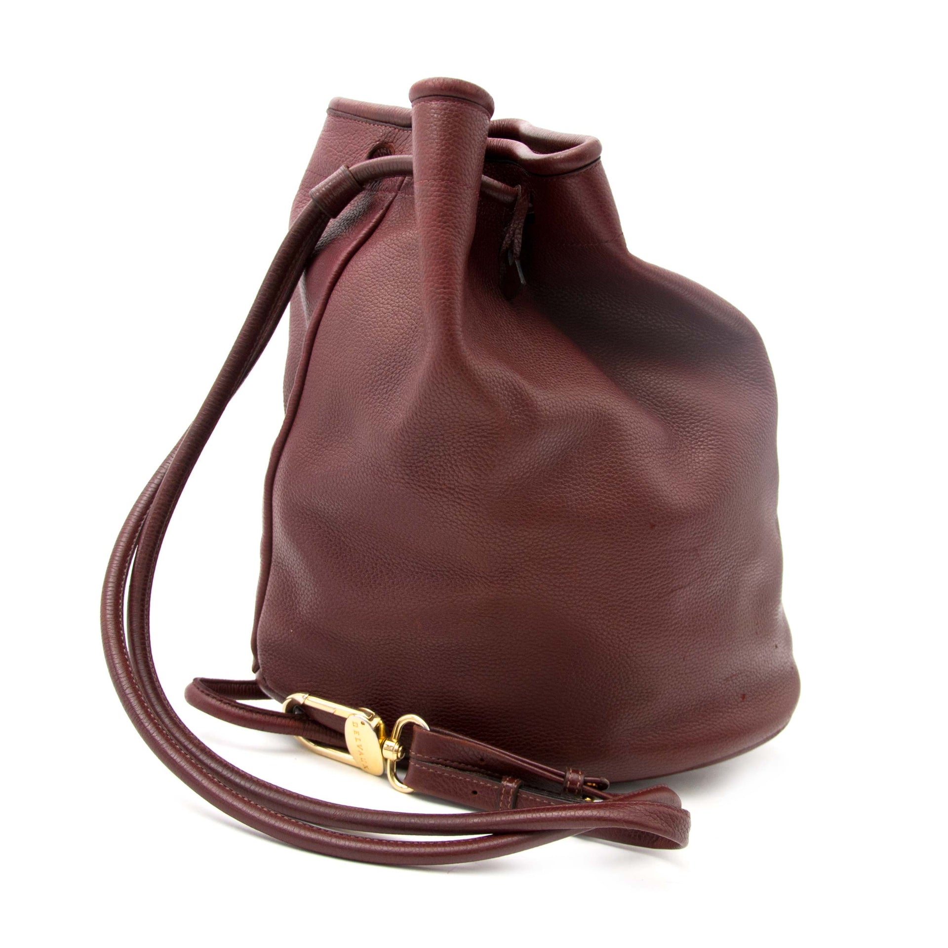 Koop en verkoop uw Delvaux Bordeaux Drawstring Leather Bucket Bag
