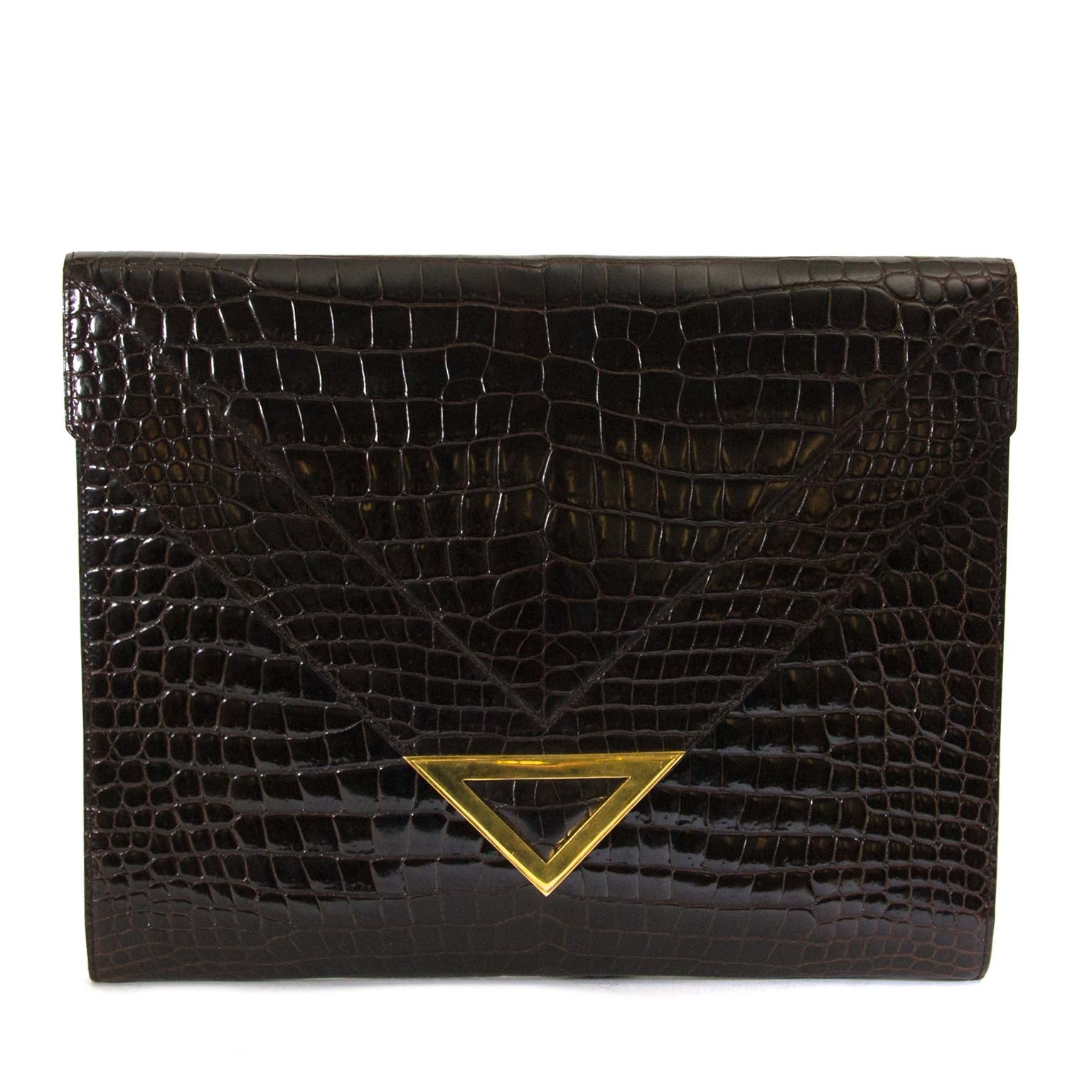 Delvaux Brown Croco Clutch now for sale at labellov vintage fashion webshop belgium