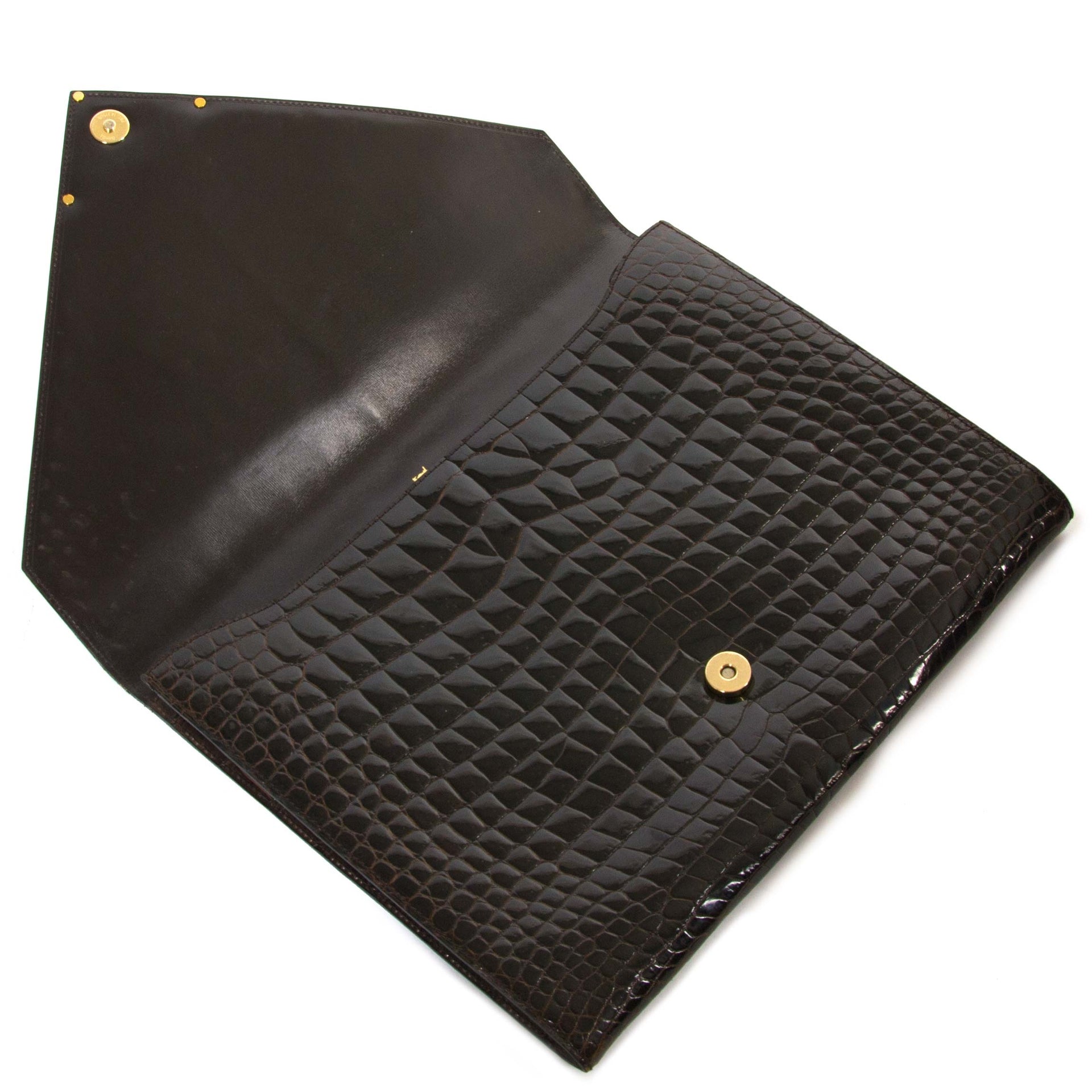 Delvaux Brown Croco Clutch now for sale at labellov vintage fashion webshop belgium