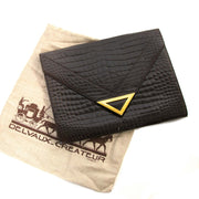 Delvaux Brown Croco Clutch now for sale at labellov vintage fashion webshop belgium
