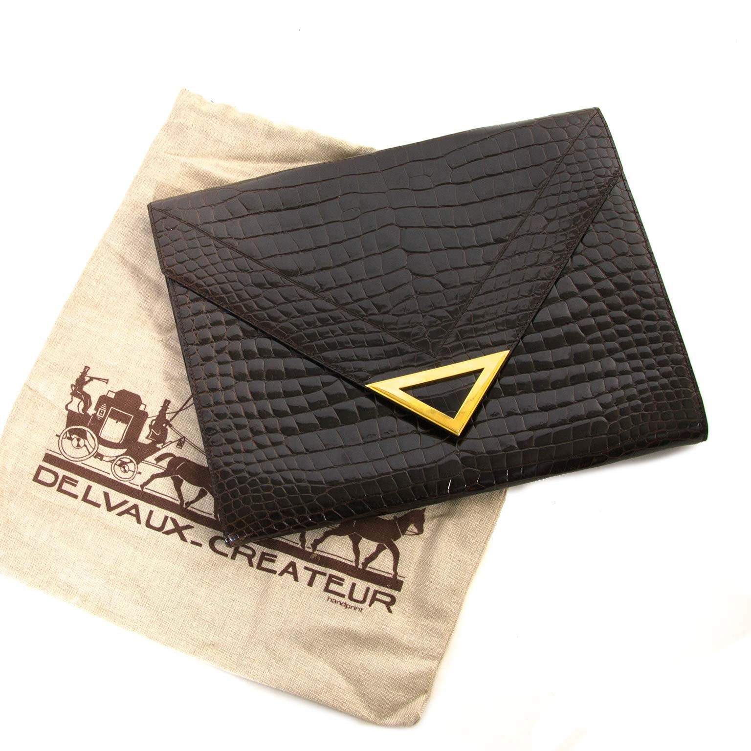 Delvaux Brown Croco Clutch now for sale at labellov vintage fashion webshop belgium