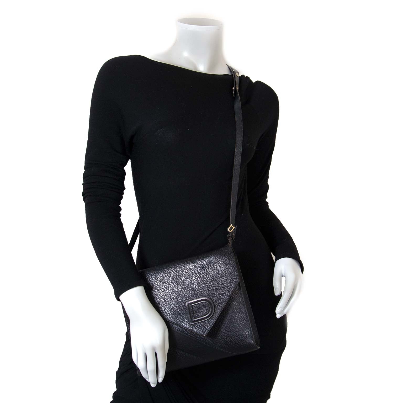 Delvaux Black Leather Crossbody Bag now for sale at labellov vintage fashion webshop belgium