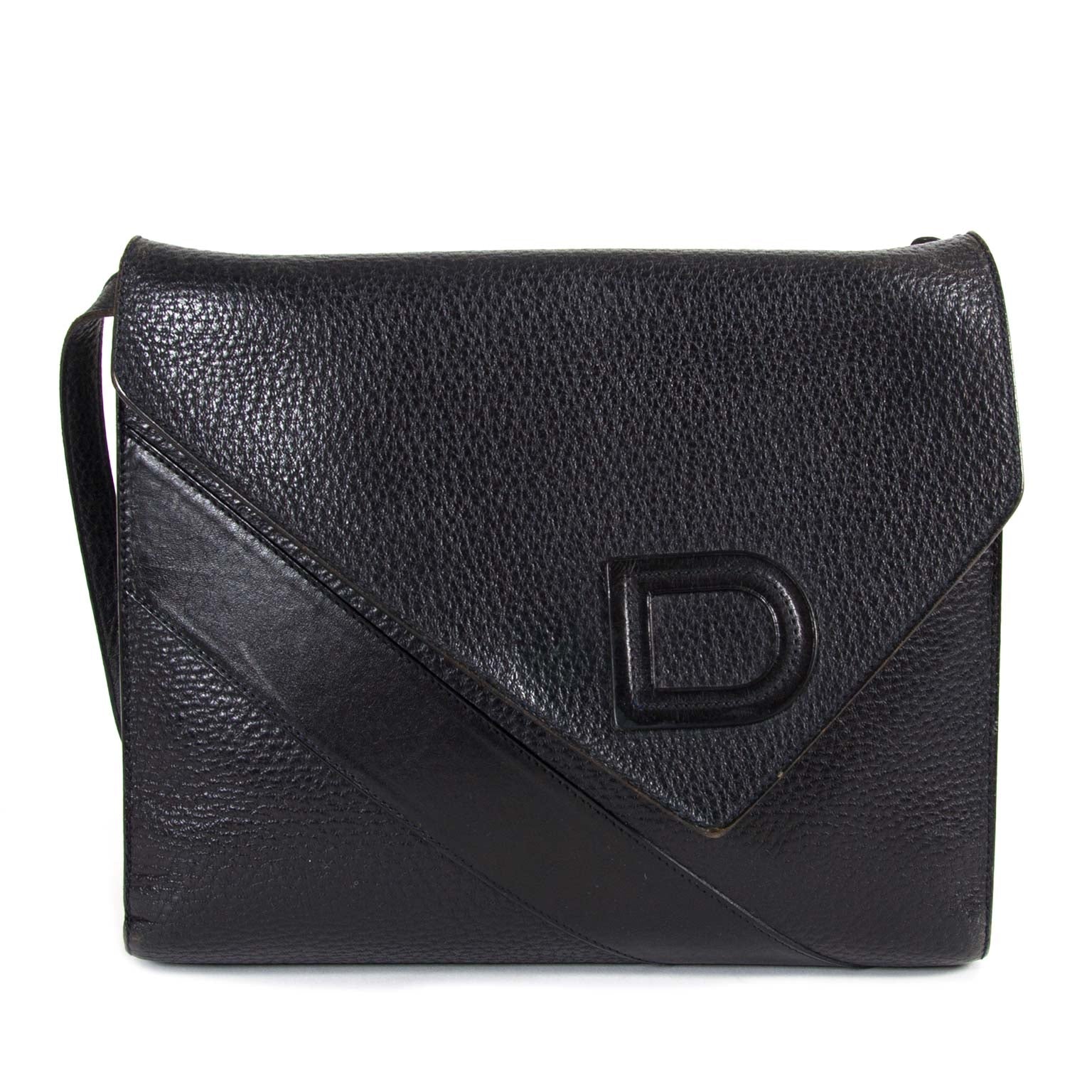 Delvaux Black Leather Crossbody Bag now for sale at labellov vintage fashion webshop belgium
