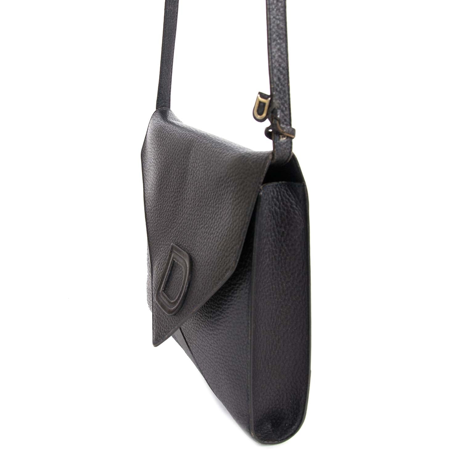 Delvaux Black Leather Crossbody Bag now for sale at labellov vintage fashion webshop belgium