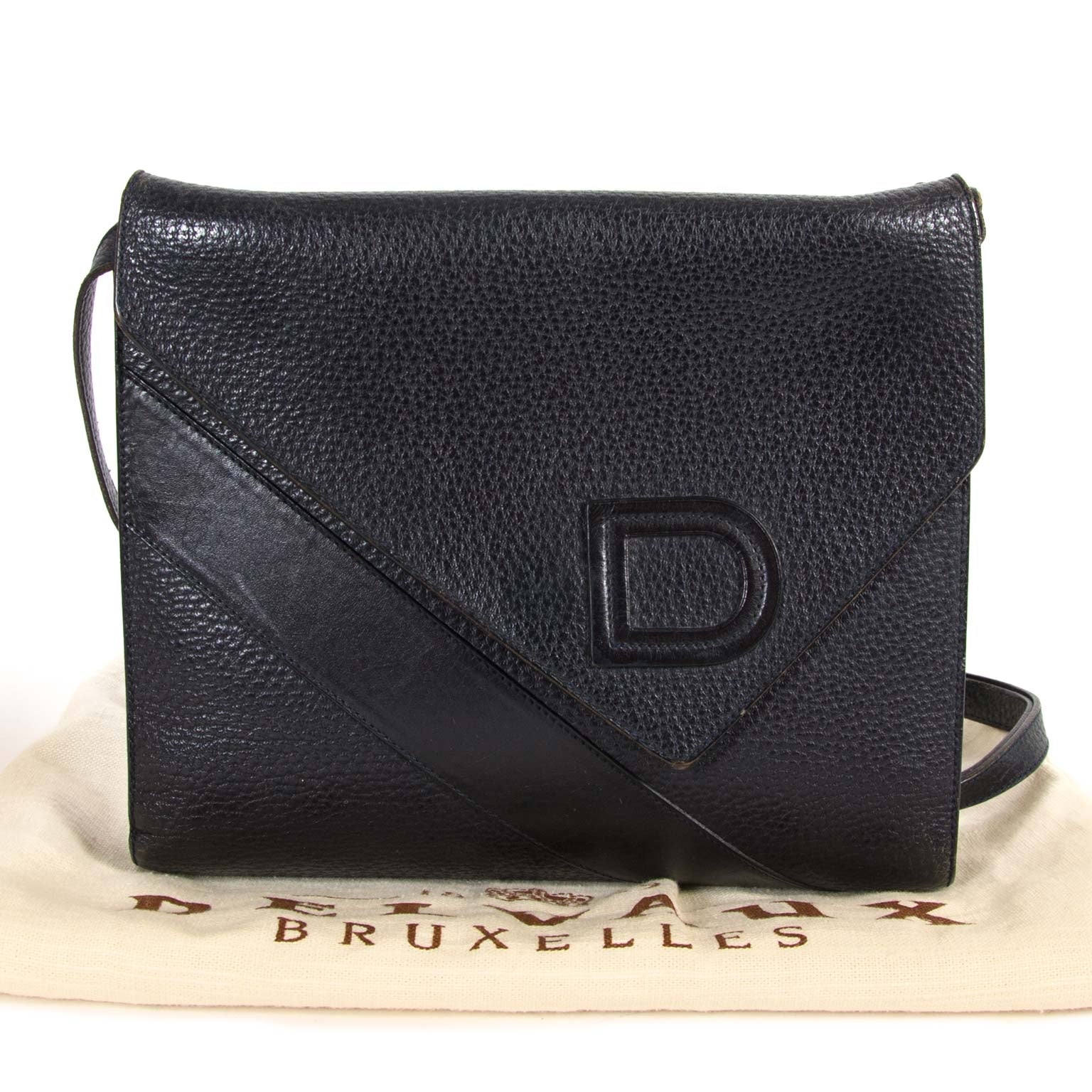 Delvaux Black Leather Crossbody Bag now for sale at labellov vintage fashion webshop belgium
