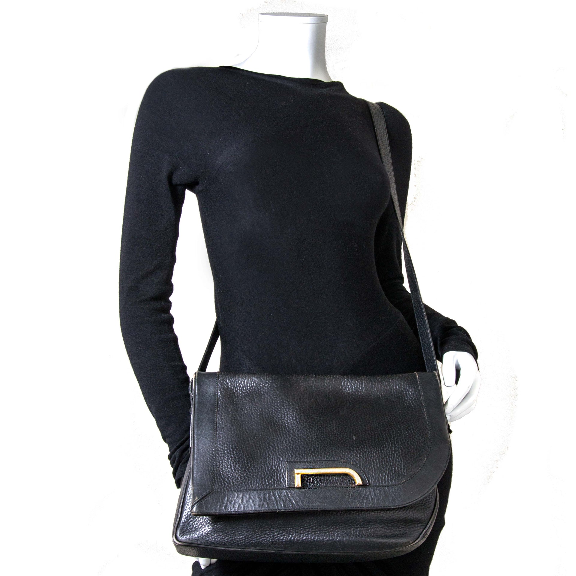 Delvaux Black Leather Shoulder Bag now for sale at labellov vintage fashion webshop belgium