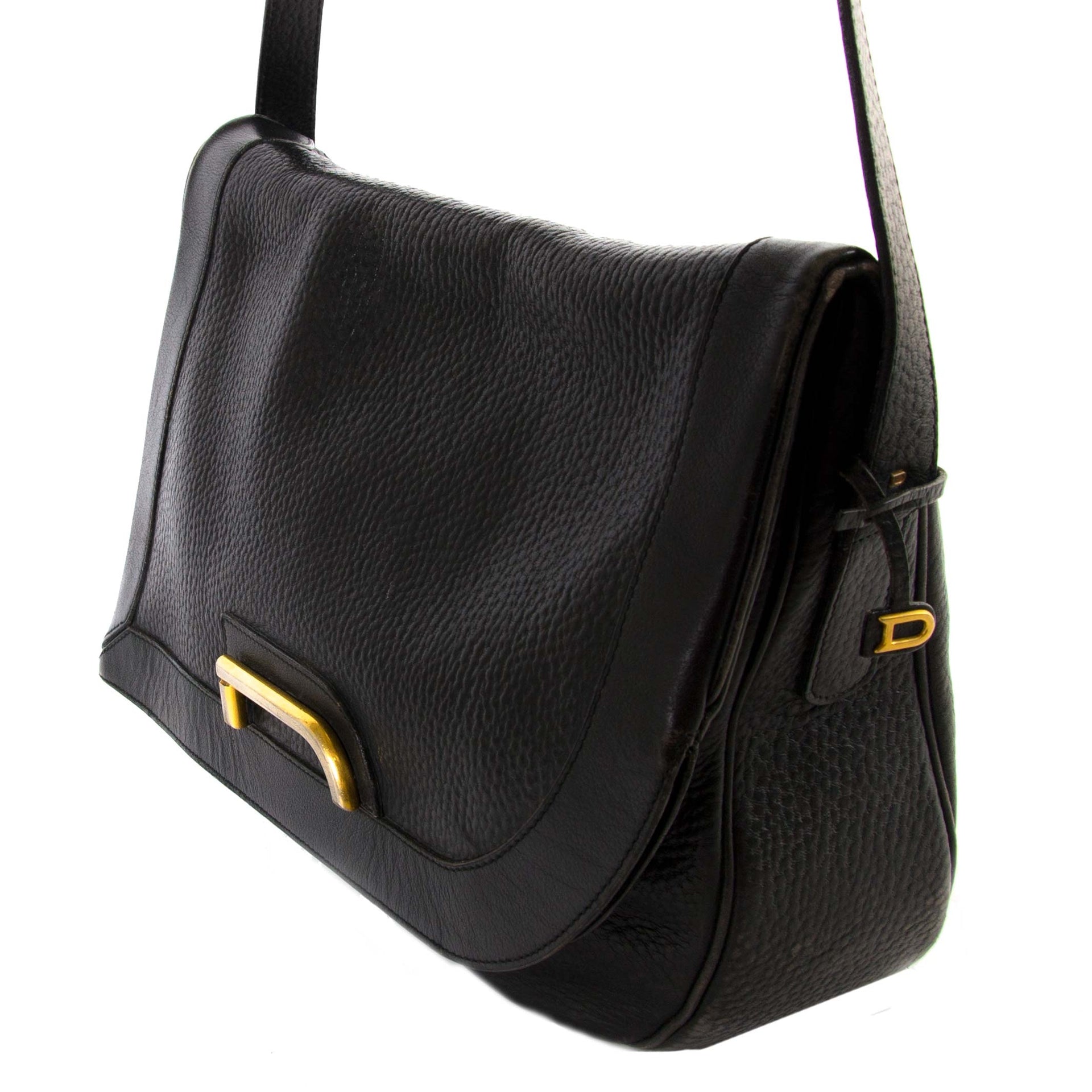 Delvaux Black Leather Shoulder Bag now for sale at labellov vintage fashion webshop belgium