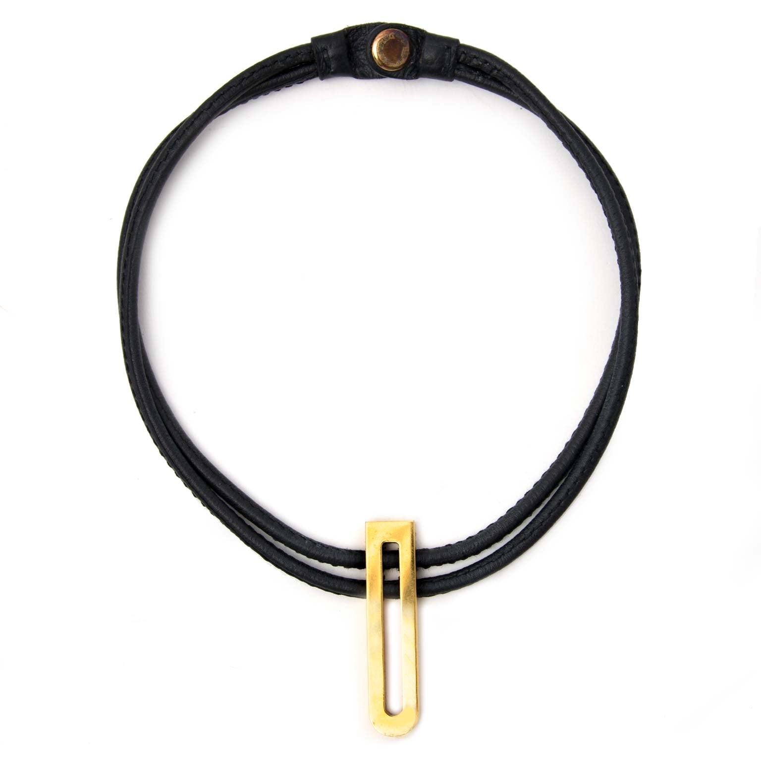 Delvaux Black D Leather Necklace