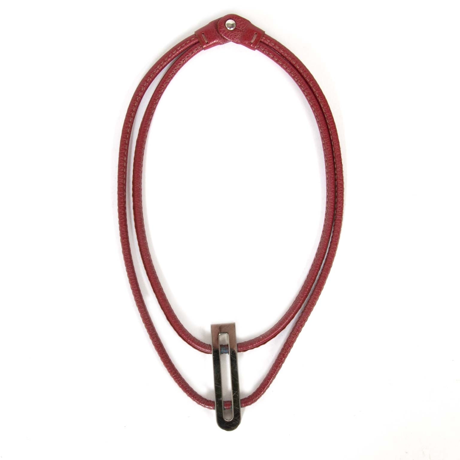 delvaux red leather d necklace now for sale at labellov vintage fashion webshop belgium