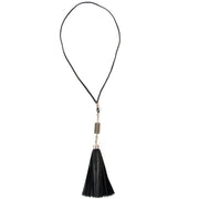 delvaux black leather necklace with fringes now for sale at labellov vintage fashion webshop belgium
