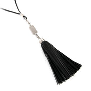 delvaux black leather necklace with fringes now for sale at labellov vintage fashion webshop belgium