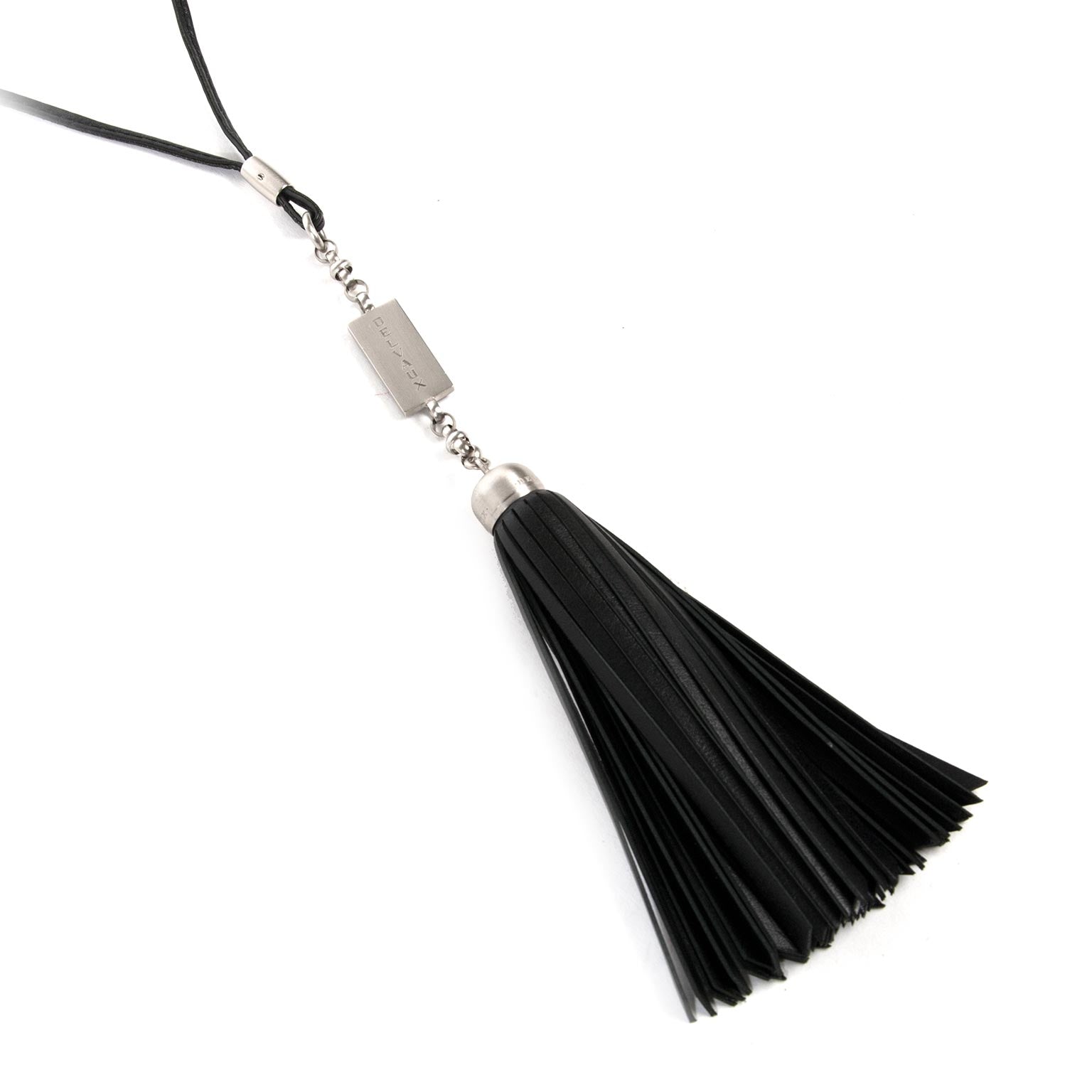 delvaux black leather necklace with fringes now for sale at labellov vintage fashion webshop belgium