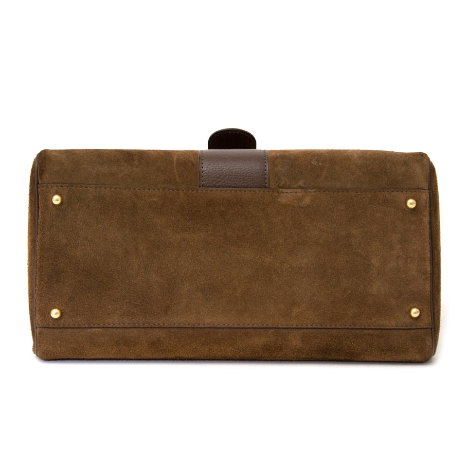 acheter en ligne pour le meilleu prix sac a main Rare Delvaux Brillant Suede Chocolate Colour with Gold Hardware + Strap
