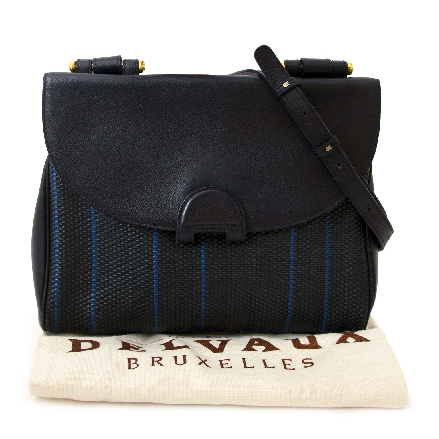 shop safe and secure at labellov.com for the best price Delvaux Toile De Cuir Navy Shoulder Bag